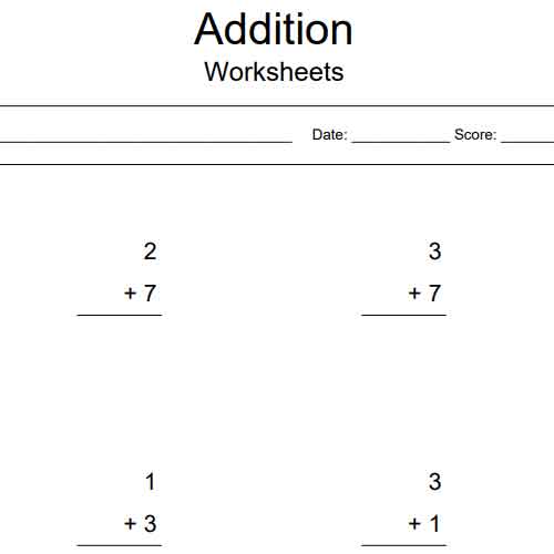 Printable Single Digit Addition Worksheets