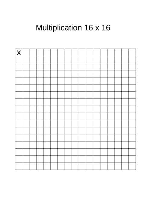 blank multiplication chart 16 x 16