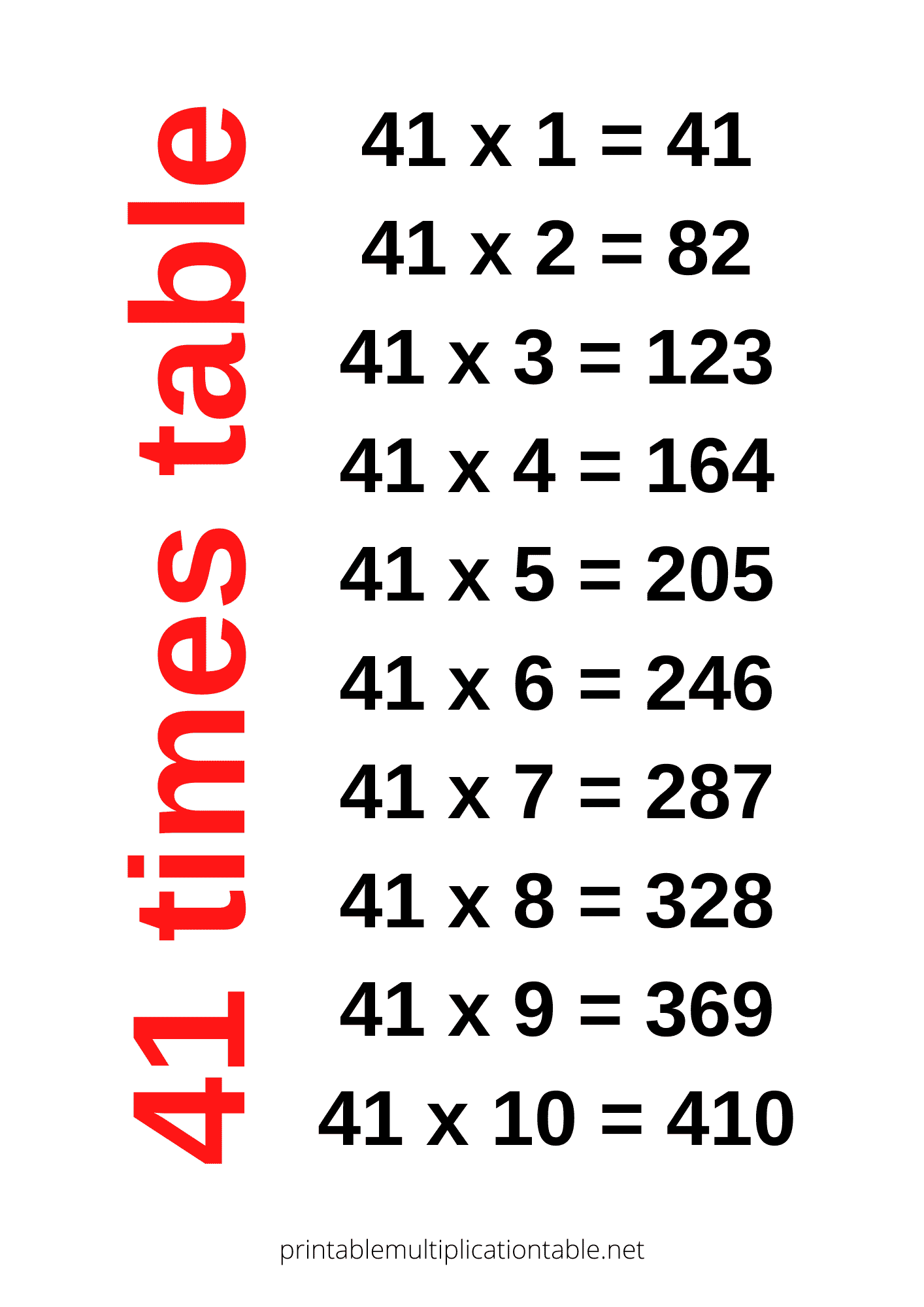 41 times table chart