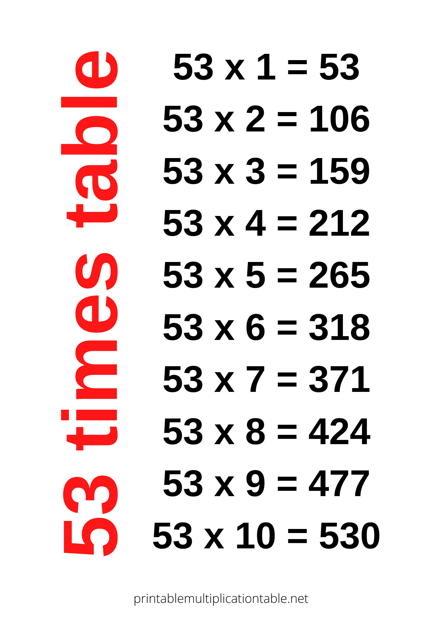 53 times table chart