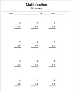 Single digit Multiplication Worksheet