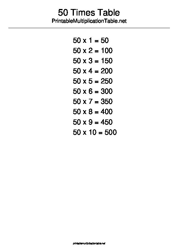 50 Multiplication Table