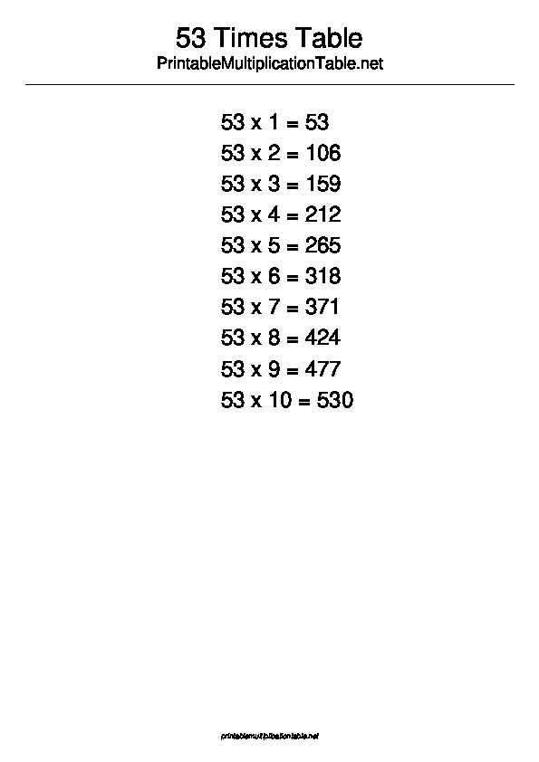 53 Multiplication Table