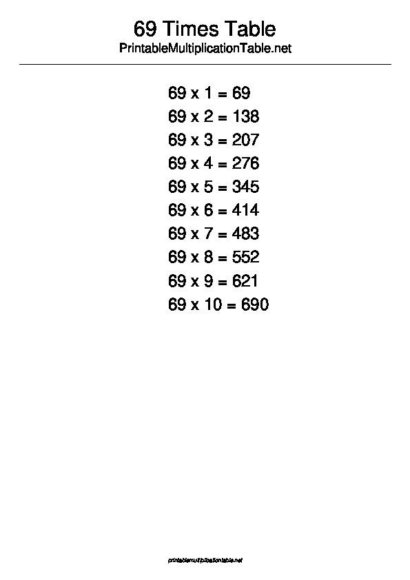 69 Multiplication Table