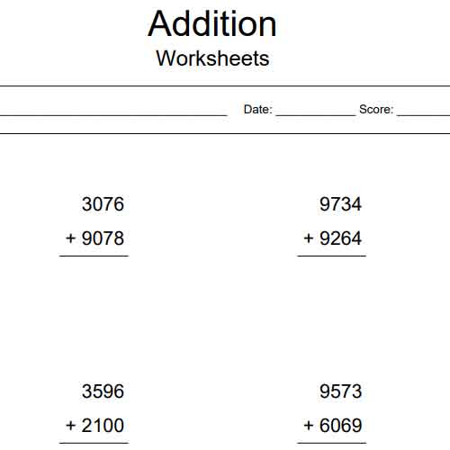 Printable 4 digit addition worksheets
